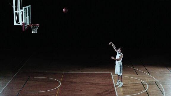 篮球运动员在罚球线上投篮的SLO动作