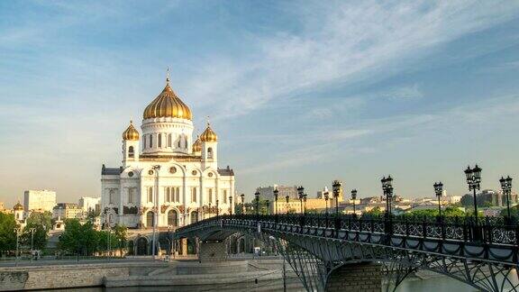 莫斯科城市在基督救世主大教堂和横跨莫斯科河的桥莫斯科俄罗斯4K时间流逝