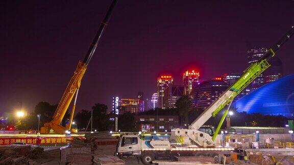 夜景时间杭州市中心市中心建设工场延时4k中国全景
