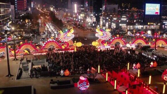 鸟瞰图古城墙南门庆祝中国春节西安陕西中国