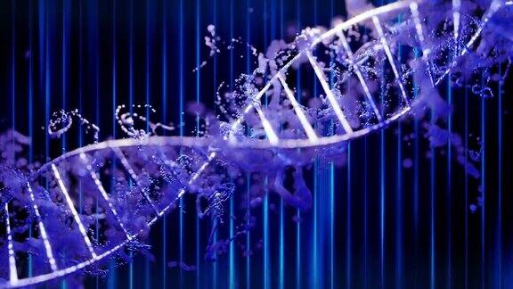 未来抽象闪闪双螺旋DNA生物大分子旋转景深神秘来源基因组科学3D视频动画遗传信息设计