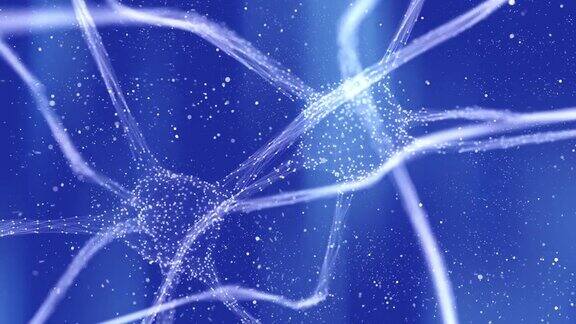 抽象的神经元细胞在大脑上的蓝色艺术运动背景使用选择性聚焦