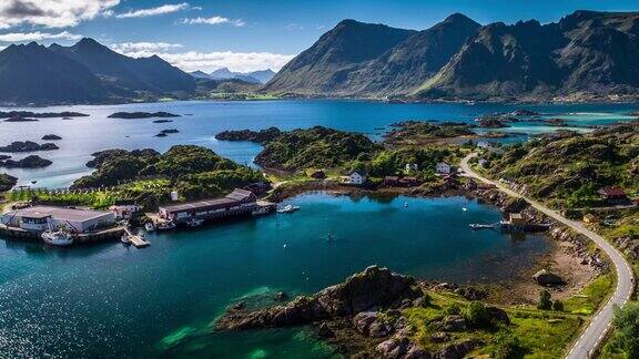 鸟瞰图罗浮敦群岛海岸线挪威