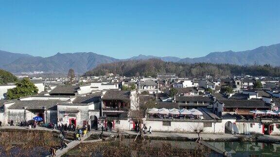 空中倾斜视图的洪村-一个村庄在中国绘画