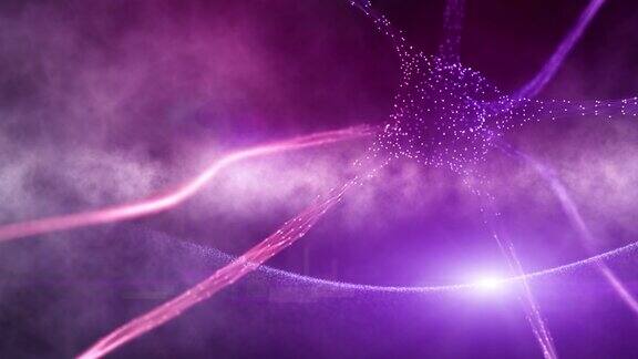 闪烁的神经元细胞在大脑动画紫色宇宙背景