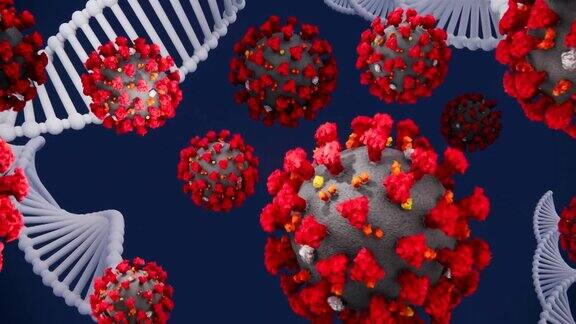 新型冠状病毒、Covid-19、2019-nCoV、Sars、Mers、H1N1、流感疫情传播微观视图、全球致命病毒感染、冠状病毒大流行危机近景、流感病毒微观视图、医疗用dna背景视频