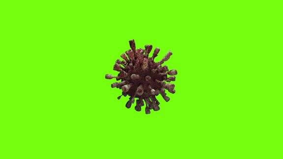 3D渲染红色冠状病毒细胞covid-19流感在背景上流动色度键绿屏作为危险的流感毒株病例作为大流行医学健康风险概念的疾病细胞风险
