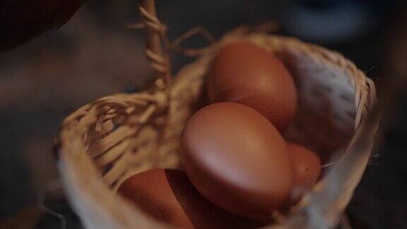 农民在养鸡场内采摘新鲜鸡蛋