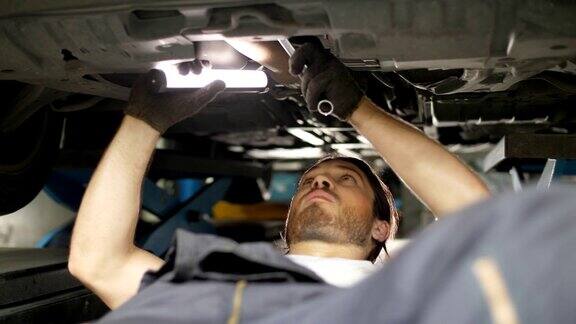 在汽车服务公司修理汽车的技工