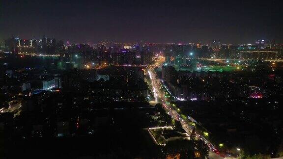 夜景时间照亮杭州市容交通街道道路航拍全景4k中国