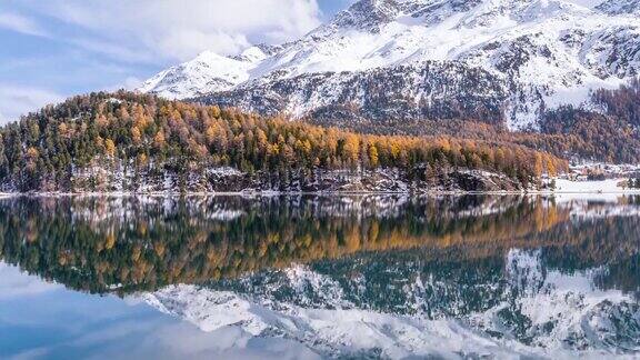 雪山湖反射瑞士航拍4k