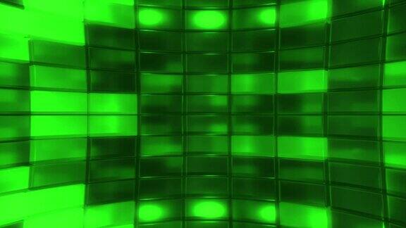 未来的绿色led屏幕墙旋转表面墙网格概念与六边形新潮的科幻科技背景与六角形图案无缝循环