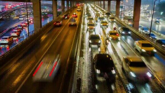 4K时间推移的高速公路交通曼谷市中心泰国