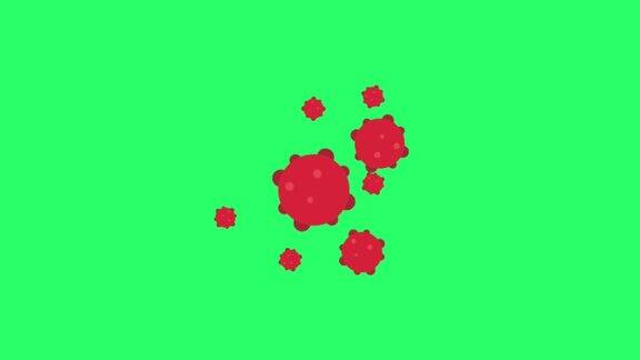动画:绿色背景上的红色病毒分离物