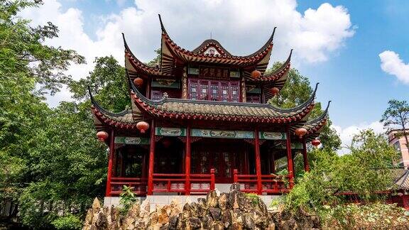 中国传统园林中古建筑桥角塔的延时摄影
