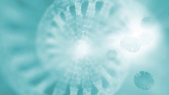 模糊的DNA细胞螺旋双螺旋旋转与冠状病毒covid-19背景