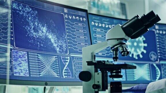 未来的实验室设备冠状病毒检测科学家的侧视图