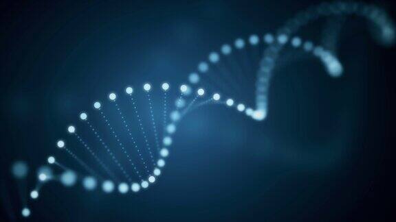 无缝动画旋转DNA发光分子在蓝色背景