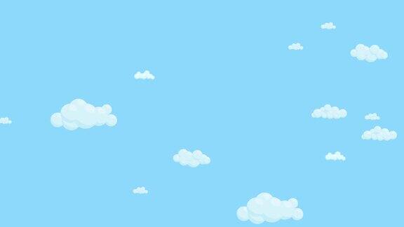 蔚蓝的天空布满了从右向左移动的云卡通天空背景平面动画