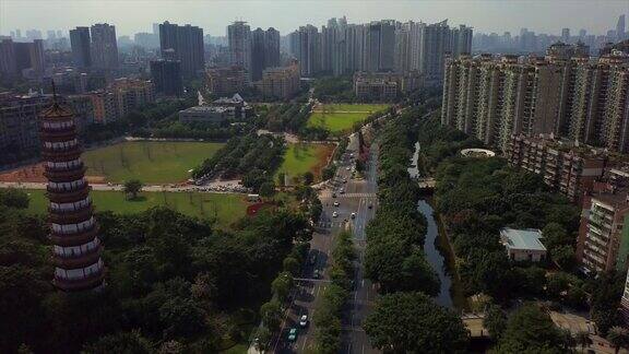 白天拍摄广州著名的赤岗宝塔交通道路航拍4k中国全景图