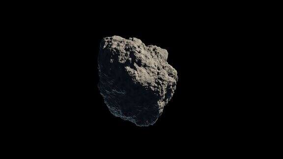 在黑色背景上旋转的小行星或陨石
