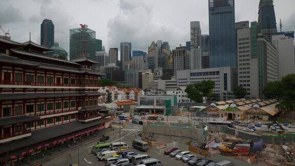 白天时间新加坡城市著名的市中心寺庙街道建设慢动作全景4k