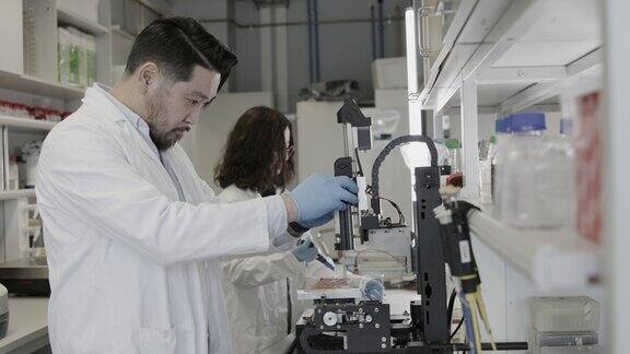 科学家与3d打印肉在实验室工作
