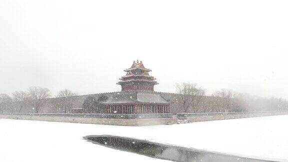 北京紫禁城角楼在雪中