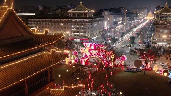 鸟瞰图古城墙南门庆祝中国春节西安陕西中国