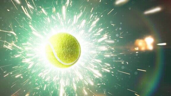 网球在空中旋转喷出一缕烟网球