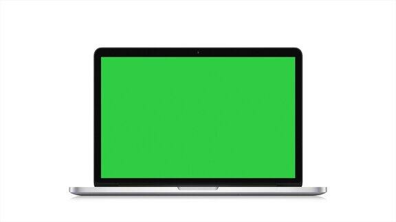 没有标志现代笔记本电脑和绿色屏幕白色背景