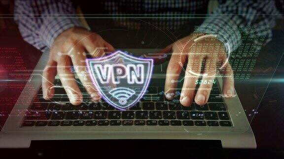 VPN霓虹灯与人在电脑上打字
