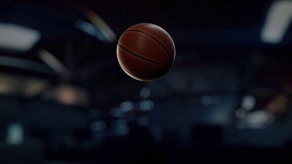 篮球镜头和相机闪光灯与模糊竞技场的背景
