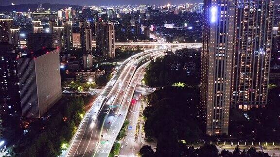 杭州高架公路夜间鸟瞰图