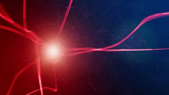 摘要模糊的红色神经元细胞运动在黑暗动画背景
