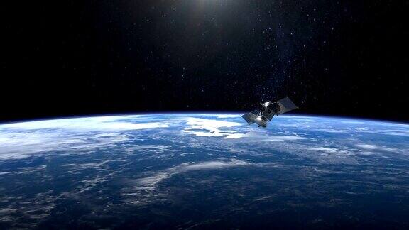 卫星卫星在地球上空的飞行跟踪相机地球以4K的速度快速旋转美国国家航空航天局