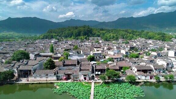 中国古村落(宏村)鸟瞰图晴天