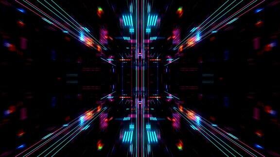 抽象未来科幻的粒子网格翘曲隧道