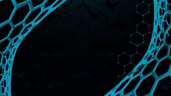 蓝色六边形框架未来的表面墙网格概念与六边形新潮的科幻科技背景与六角形图案无缝循环