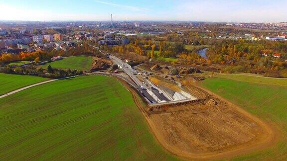 皮尔森附近铁路建筑工地新隧道鸟瞰图建设从捷克到德国的新高速铁路