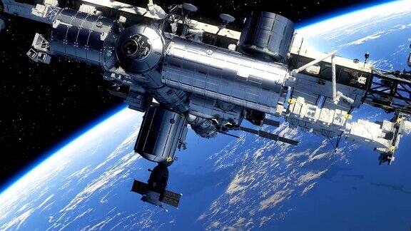 4k国际空间站在地球背景下的飞行