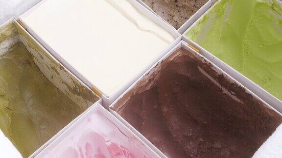 冰淇淋冰箱里有各种口味的冰淇淋