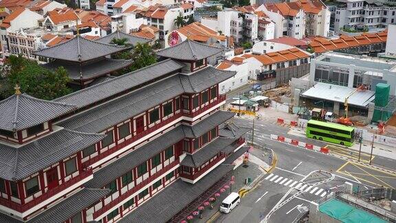 白天时间新加坡城华埠名寺天台慢动作全景4k