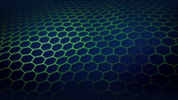 抽象几何背景蜂窝六边形发光网格六边形图案数字细胞未来科技风格波浪的六边形无缝循环