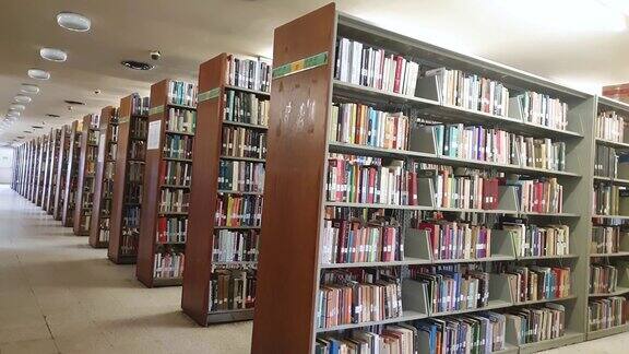 图书馆或书店书架上的书和教科书