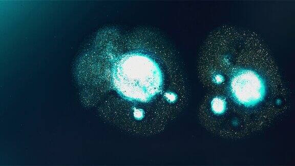 通过显微镜背景看到的极端特写发光的人体细胞
