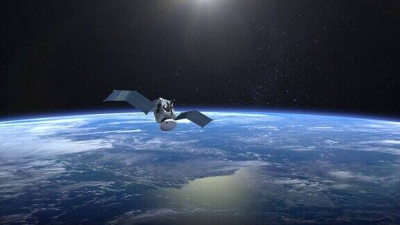 卫星扫描并监控地球卫星打开太阳能电池板地球自转很慢4k美国国家航空航天局