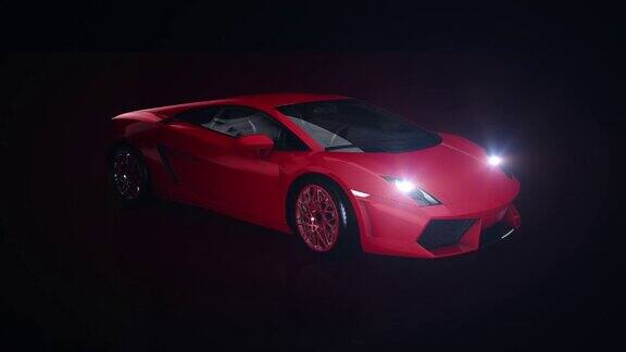 红色汽车正面视图3d渲染黑色背景