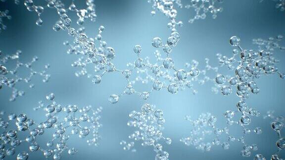 透明分子在灰色蓝色背景的科学题材