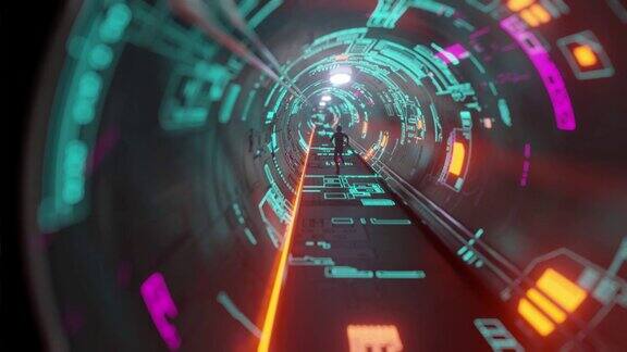 带宇航员走廊的太空入口隧道